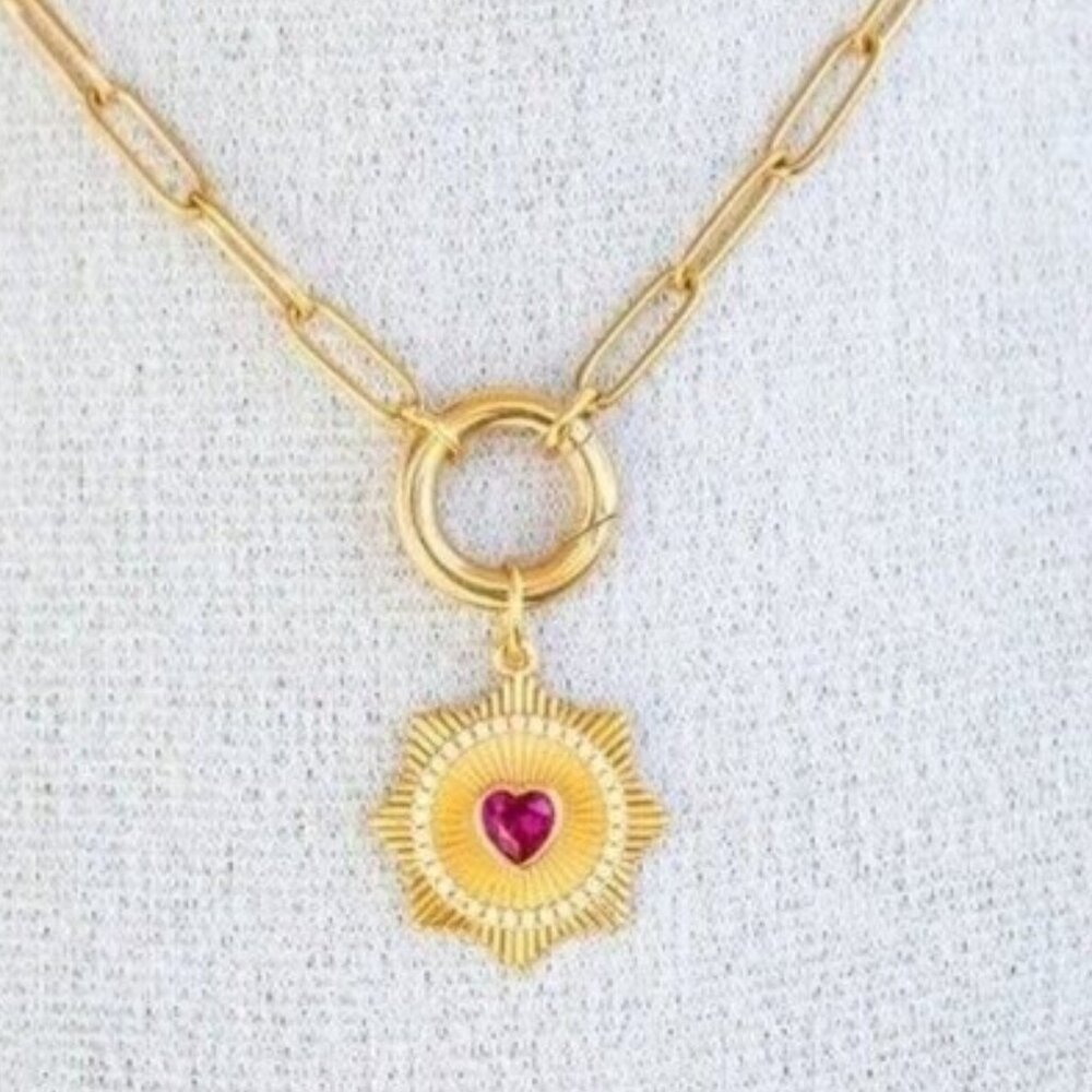 Red Heart Charm Necklace Gold Chain Removable Star Charm Non-Tarnish Gold PRETTY